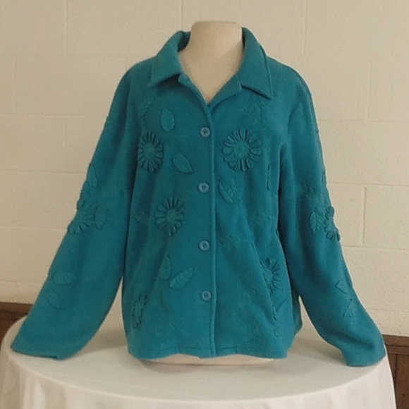 Susan Graver Blue button down fleece Jacket, Sz XL - Picture 5 of 5